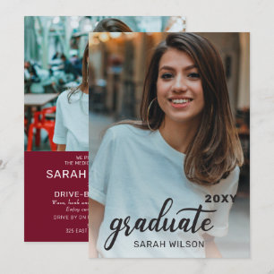 Convites Formando de Script Moderno Maroon Duas Fotografias