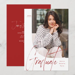 Convites Formando de script moderno vermelho, uma graduação