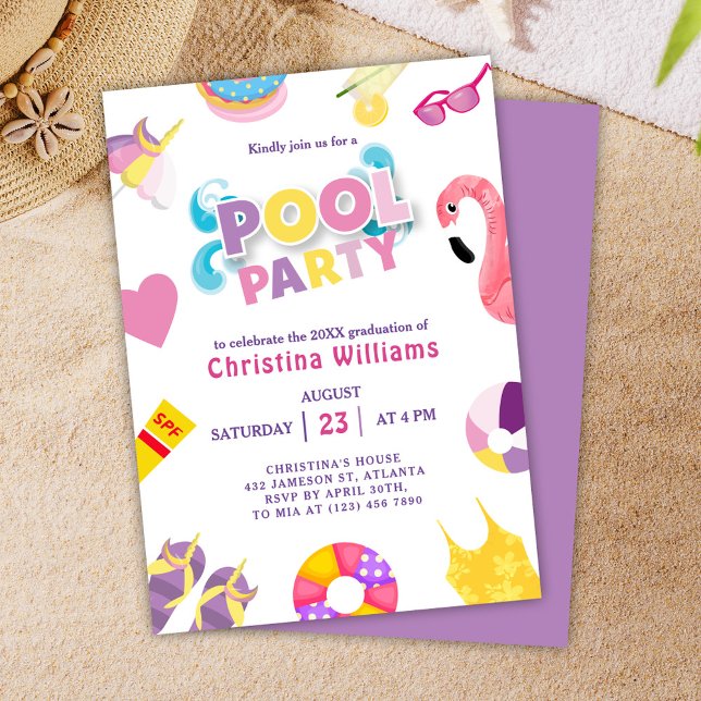 Convites Formando de Verão da Festa de formatura piscina (Pool Graduation Party Summer Grad Invitation)
