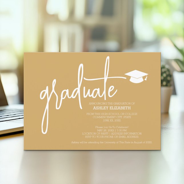 Convites Formando Dourado da Tendência Personalizada do For (Modern Graduation Announcement and Party Invitation)