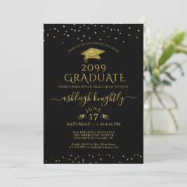 Convites Formando Elegante Dourado Glitter Confetti Boné Pr