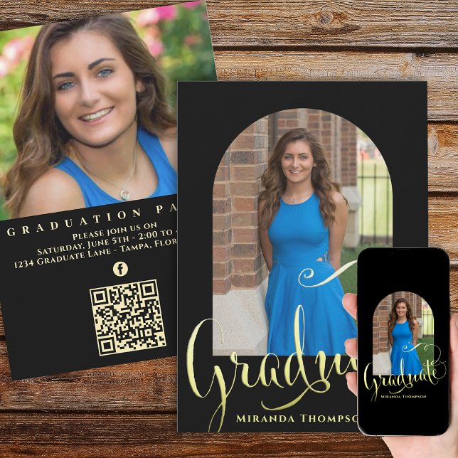 Convites Formando Fotografia Caligrafia Script Arco Dourado (Criador carregado)