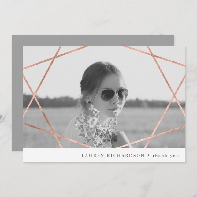 Convites Formando Geo | Faux Copper com Foto Obrigado (Frente/Verso)