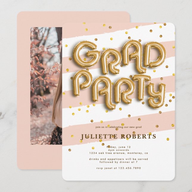 Convites Formando Gold Foil Balloon Party (Frente/Verso)
