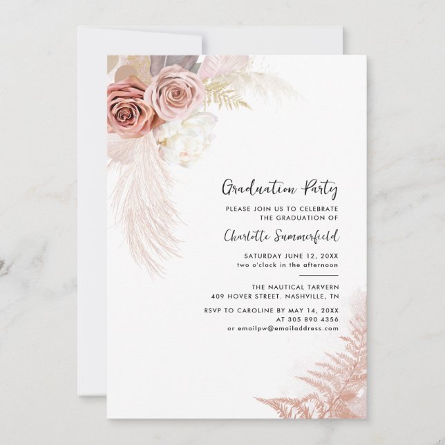 Convites Formando Graduação 2025 Festa Pampas Grass (Frente)