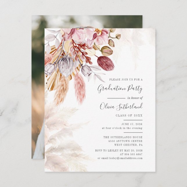 Convites Formando Graduação 2025 Photo Pampas Grass (Frente/Verso)