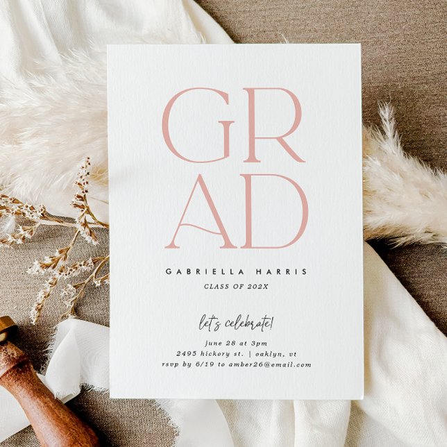 Convites Formando | Graduação Cor-de-rosa + Branco (Soaring Grad | Pink + White Graduation Invitation)