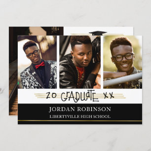 Convites Formando impresso manual   Linhas Pretas e Dourada