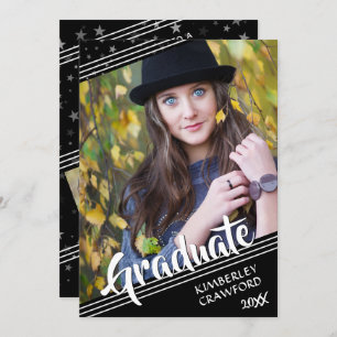 Convites Formando, Linhas e Estrelas Preto e branco 4-Fot