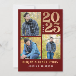 Convites Formando Maroon Classe 2025 Imprimível