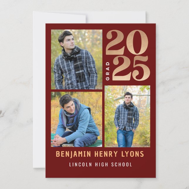 Convites Formando Maroon Classe 2025 Imprimível (Frente)