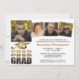 Convites Formando Moderno 4 Fotos Gradiente Dourado Preto