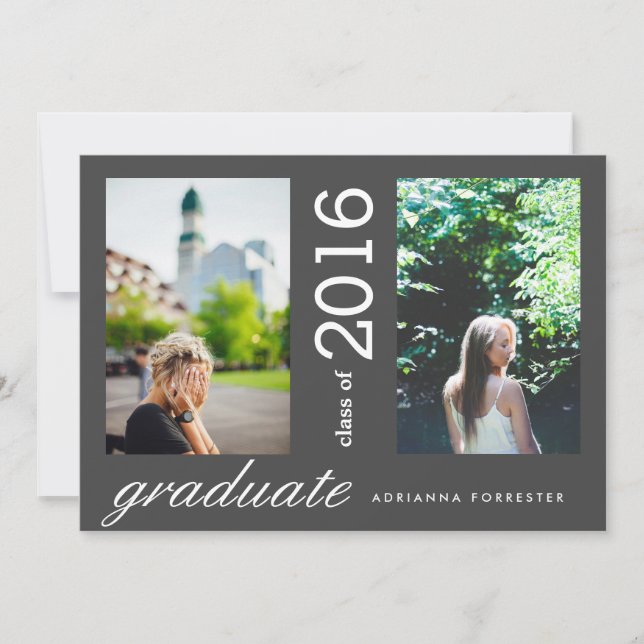 Convites Formando Moderno Simples Duas Fotografias Preto (Frente)