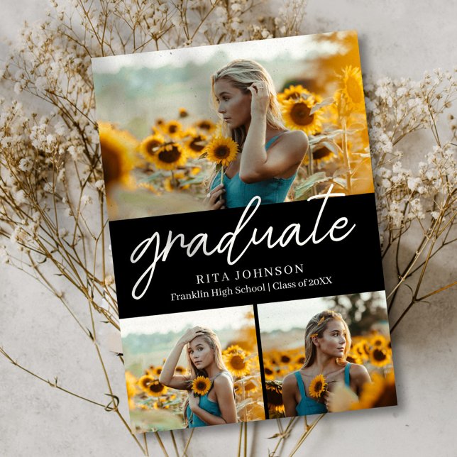 Convites Formando Na moda 4 Graduação do Segundo grau de fo (Graduate Stylish 4 Photo High School Graduation Invitation)