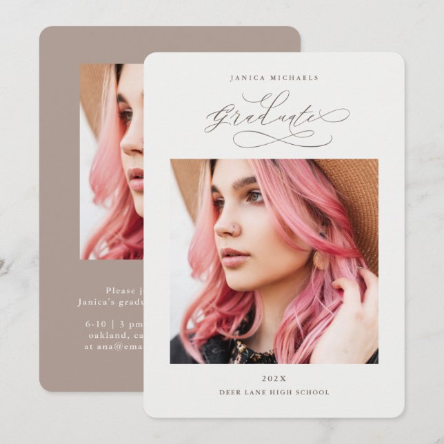 Convites Formando Natural de Taupe Duas Festas de formatura (Frente/Verso)