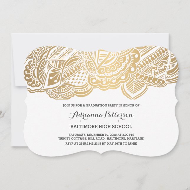 Convites Formando | Padrão Dourado de Mandala da Boêmia (Frente)