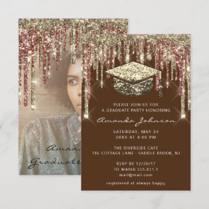 Convites Formando Party Drives Glitter Foto Marrom Dourada 