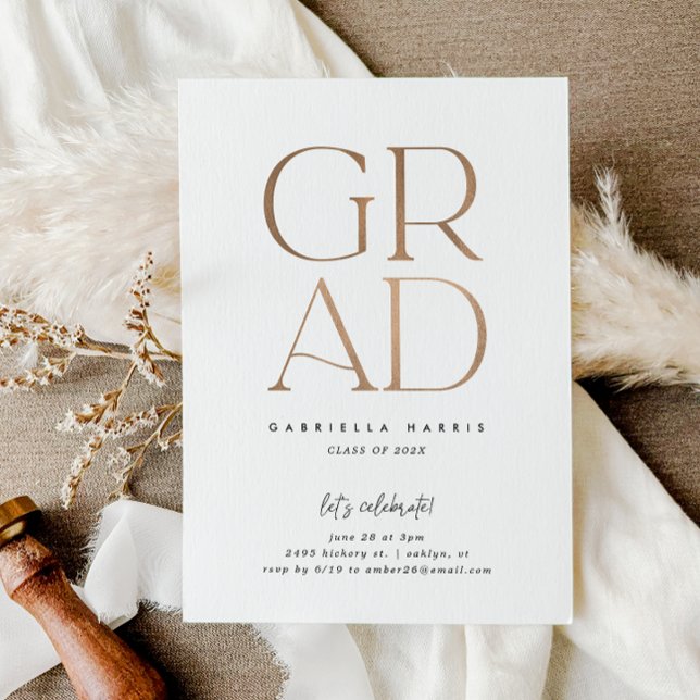 Convites Formando | Rosa Dourado + Graduação Branca (Soaring Grad | Rose Gold + White Graduation Invitation)
