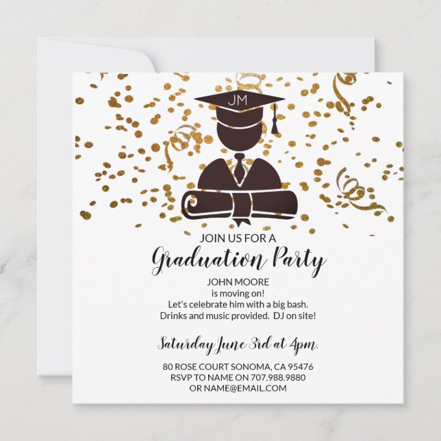 Convites Formando Silhouette Diploma & Boné Confetti (Frente)