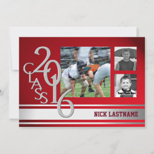 Convites Formando Varsity Stripe Triplo Foto 2016 Vermelho