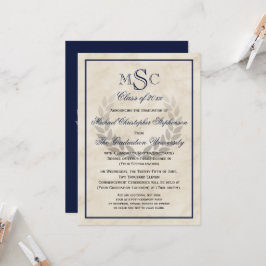 Convites Formandos Clássico Marble Wreath Monograma