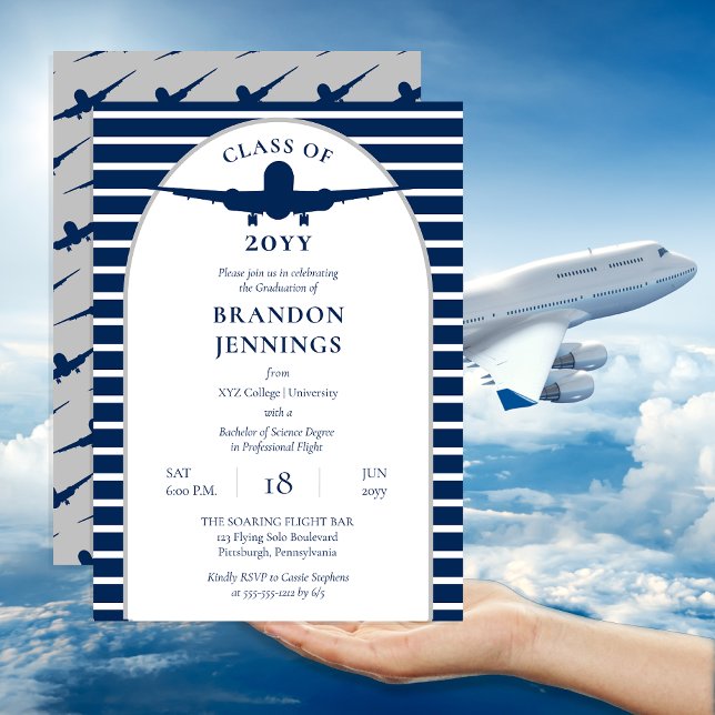 Convites Formandos da Escola de Voo Piloto de Aeronave (Airline Pilot Flight School College Graduation Invitation - Print | Digital Download)