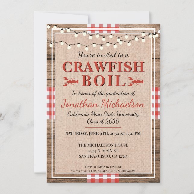 Convites Formandos da Universidade Russa do Crawfish Boil (Frente)