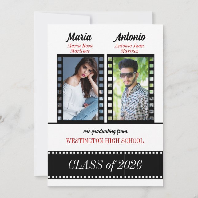 Convites Formandos Gêmeos - Filme Clássico de Graduação Ver (Frente)
