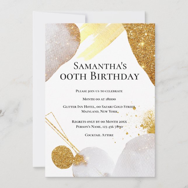 Convites Formas abstratas douradas e rosadas em aquarela gl (Frente)