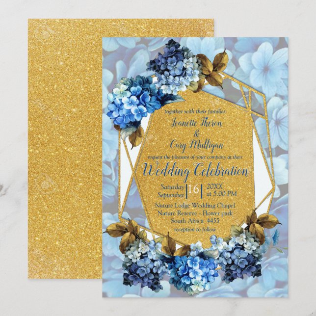 Convites Formas de Casamento de Hydrangeas Azuis (Frente/Verso)