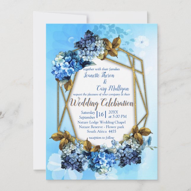 Convites Formas de Casamento de Hydrangeas Azuis (Frente)