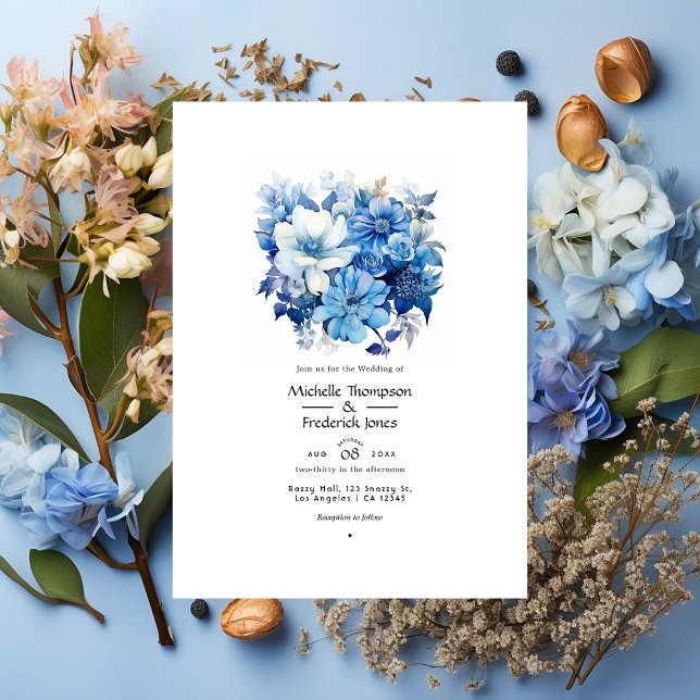 Convites Formas de Casamento Floral Azul (Criador carregado)
