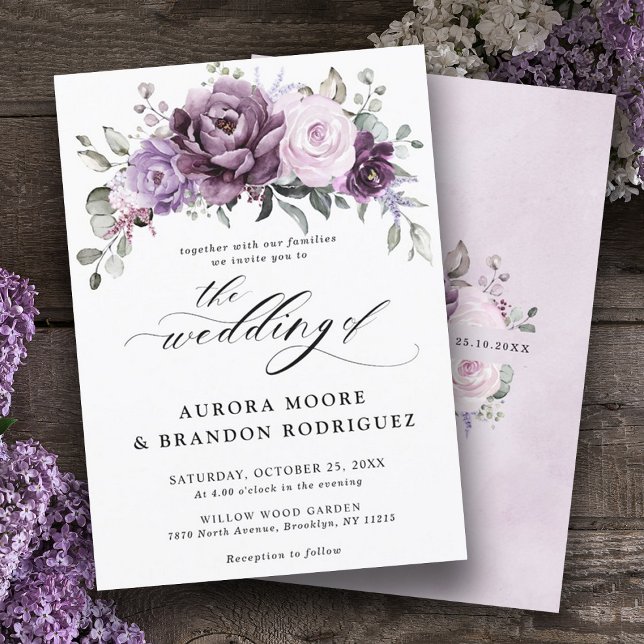 Convites Formas de Casamento Floral Moody Blooms Roxo Dusty (Criador carregado)