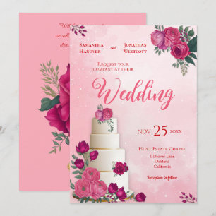 Convites Formas de Casamento Moderno Rosa Rosa Rosa Magenta
