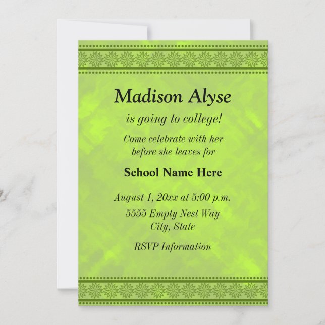 Convites Formas de Design Floral Verde Indo à Faculdade Con (Frente)