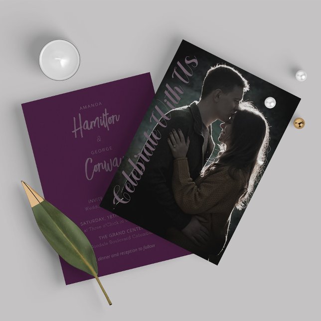 Convites Formas de Script Elegante de Casamento Fotográfico (Criador carregado)