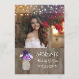 Convites Formatação de Foto Roxo Floral Mason Jar Rustic