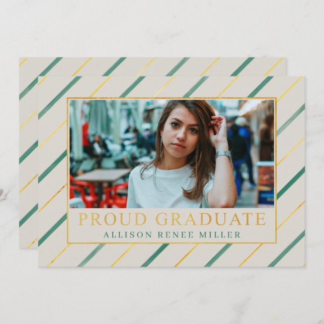 Convites Formatação de Fotos Elegante Moderna Dourada Teal  (Frente/Verso)