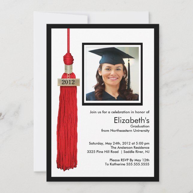 Convites Formatação de Fotos em Tassel - Vermelho e Branco (Frente)
