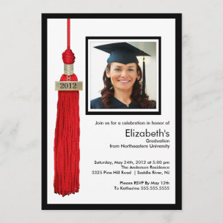 Convites Formatação de Fotos em Tassel - Vermelho e Branco