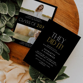 Convites Formatação dupla de fotos Douradas em preto modern