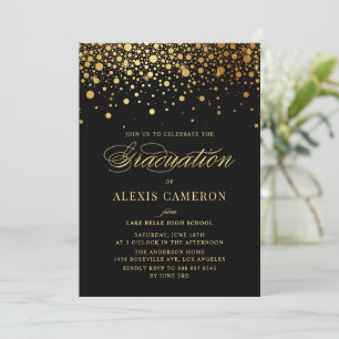 Convites Formatação Negra Elegante Faux Gold Foil Confetti