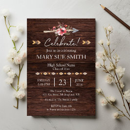 Convites Formatação Rustic Boho Floral de Graduação de Grão