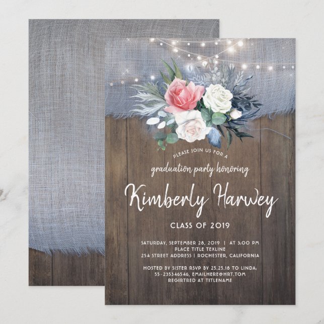 Convites Formatação Rustic Country Dusty Blue Floral 2019 (Frente/Verso)