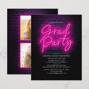 Convites Formatura 2025 Rosa Neon Script Foto Festa de Grad