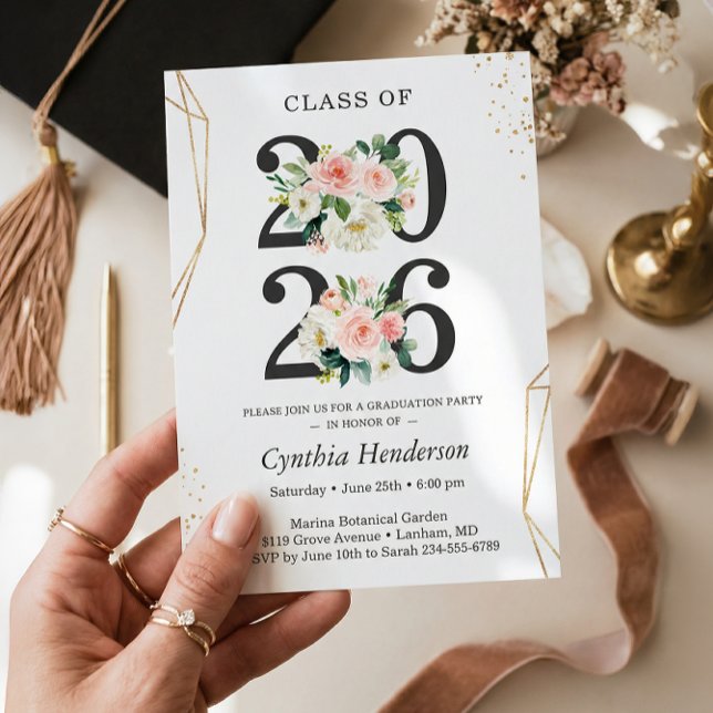 Convites Formatura 2026 Blush Floral Moderno de Graduação (Criador carregado)