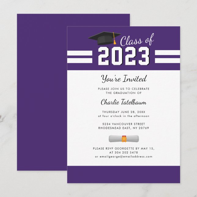 Convites Formatura 2026 Festa de Graduado Roxo Branco (Frente/Verso)