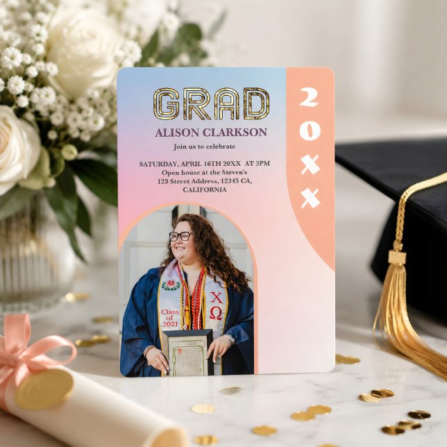 Convites Formatura Arco Negrito Retro Foto Personalizada (Custom graduation party invitation 🎓🎉)