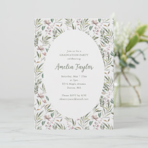 Convites Formatura Botânica em Aquarela Verde Poeira Rosa
