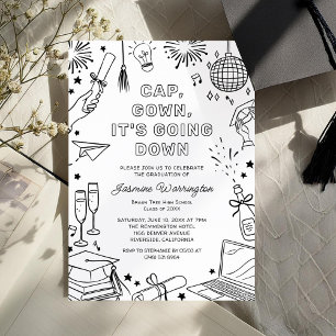 Convites Formatura Caprichosa Preta Moderna em Doodle